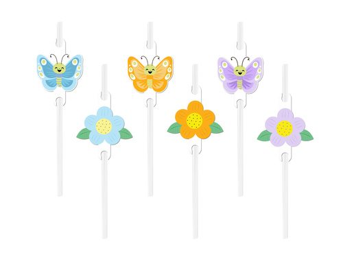 Spring Straws Flowers and Butterflies - 6 pcs.