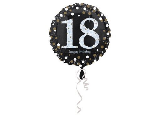 Standard Sparkling Birthday 18 Foil Balloon, round - 43 cm - 1 pc