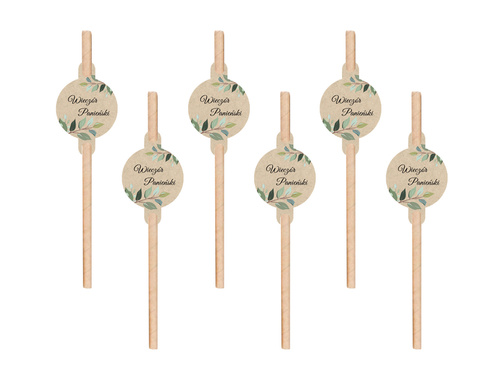 Straws for a bachelorette party with green kraft leaves - 6 pcs.