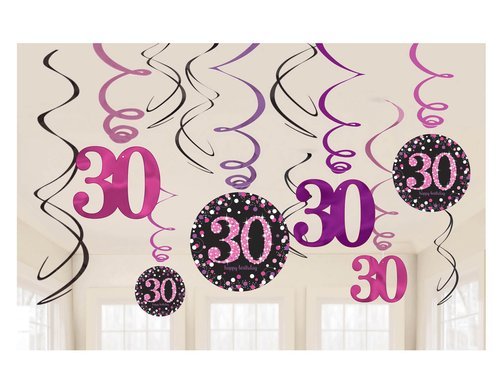 Swirl Decorations 30 Sparkling Celebration - Pink - 12 pc