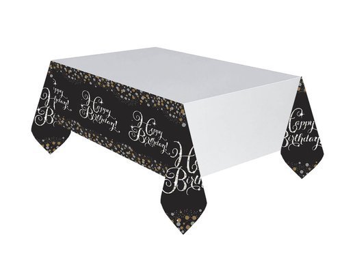 Table Cover Happy Birthday Sparkling Celebrations gold - 137 x 259 cm - 1 pc