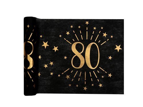 Table runner decoration with print for 80th birthday Sparkling - 30 cm x 5 m - 1 pcs.