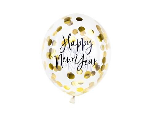 Transparent Happy New Year balloons from confetti - 27 cm - 3 pcs.