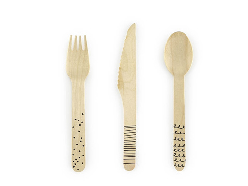 Wooden cutlery Stars, gold - 16 cm - 18 pcs.