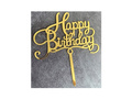 Cake topper Happy Birthday, gold - 1 pc