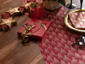 Red table runner Frozen fir trees