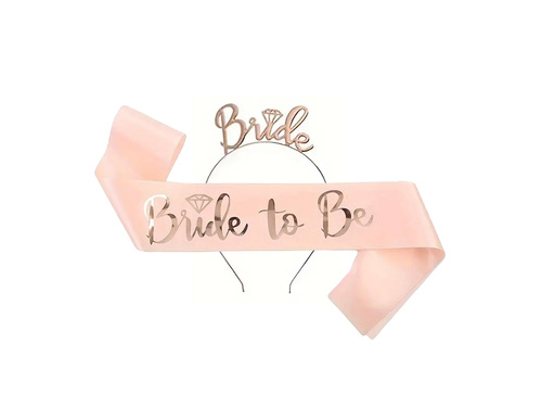 Zestaw szarfa rose gold z opaską Bride to Be - 1 szt.