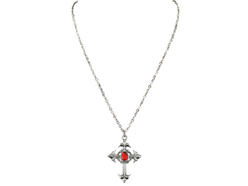 Adults Gothic cross necklace with red gem