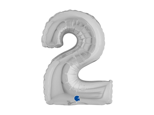 Balon foliowy cyfra 2 srebrny - 14" - 1 szt.