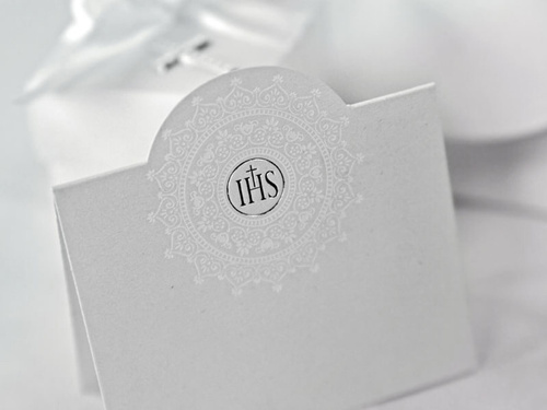 Communion invitation with white ornament - 10 pcs.