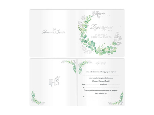 Communion invitation with eucalyptus - 10 pcs.