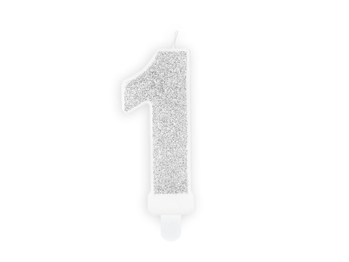 Number candle with glitter - 1 - 1 piece.