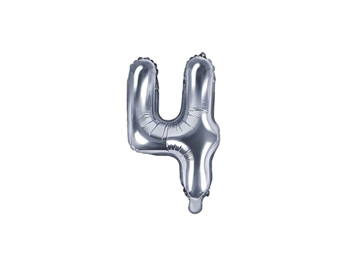 Foil balloon number 4 silver - 35 cm