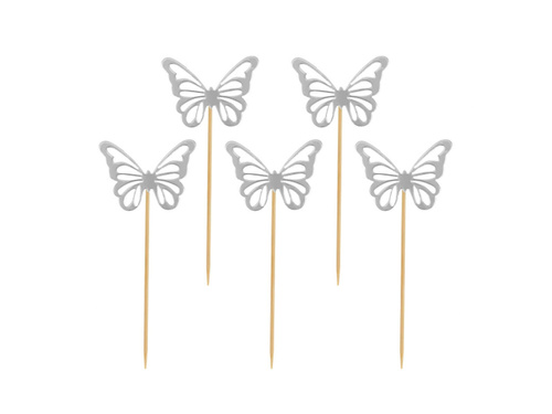 Silver butterfly cupcake pickers - 12 pcs.