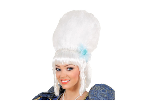 Peruka Markizy z białymi perłami i niebieskim kwiatem