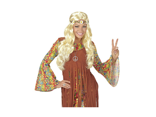 Blond peruka hipis z opaską w stokrotki