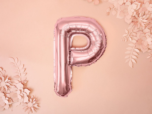 Balon foliowy litera "P" różowo-złota - 35 cm