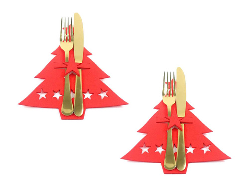 Etui na sztućce z miękkiego filcu - Choinka - 2 szt.