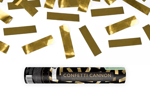 Gold metallic confetti cannon, 28 cm, 1 pc