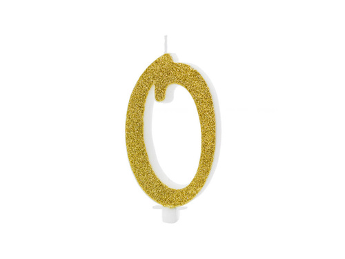 Number candle with gold glitter - 0 - 1 piece.