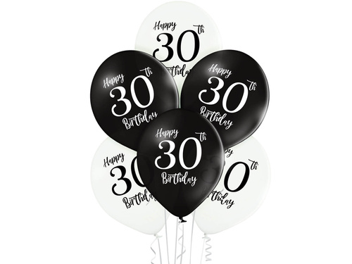 Latex balloons printed Happy 30th Birthday - 12" - 6 pcs.