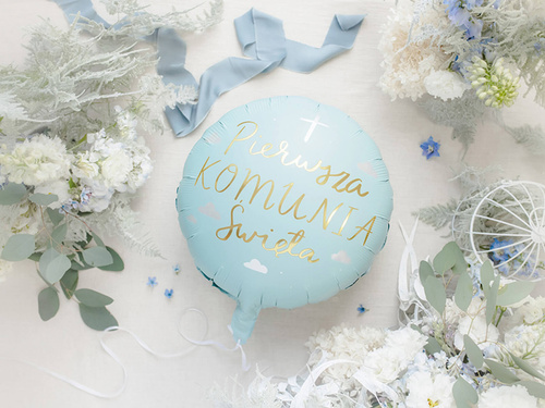 First Holy Communion blue foil balloon - 35 cm - 1 pc.