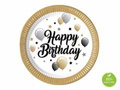 Talerzyki papierowe urodzinowe Happy Birthday baloniki i gwiazdki - 23 cm - 8 szt.