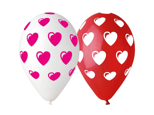 Printed hearts balloons for Valentine's Day - Large - 37 cm - 5 pcs.