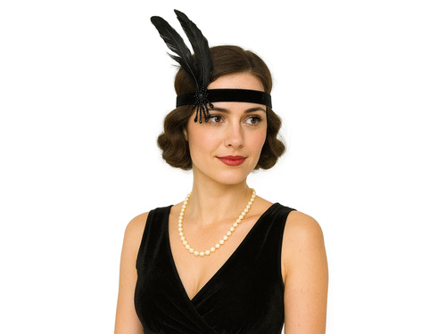 Opaska z piórami Retro czarna - 1 szt.
