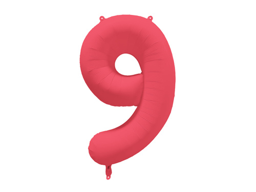 Large Number 9 Neon Red Foil Balloon - 86 x 70 cm - 1 pc