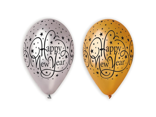 Happy New Year balloons with stars - 31 cm - 6 pcs.