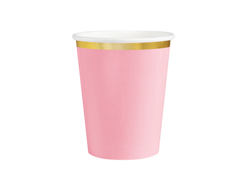 Kubeczki papierowe różowe ze złotym brzegiem - 220 ml - 6 szt.