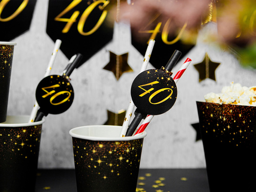 Sparkling black straws for fortieth birthday - 6 pcs.