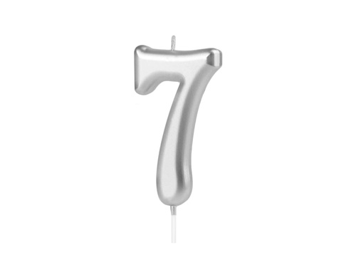 Silver number candle - 7 - 1 piece.