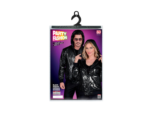 Imprezowa cekinowa kurtka - bomberka z kapturem - czarna