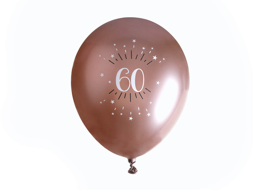 Pink gold latex balloons with the number 60 - 30 cm - 6 pcs.