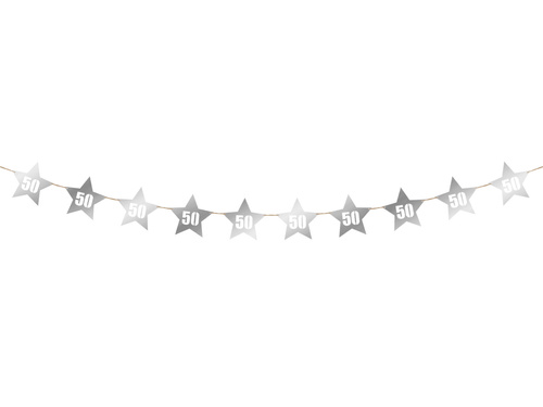 Banner with stars for 50th birthday - silver - 14 pcs.