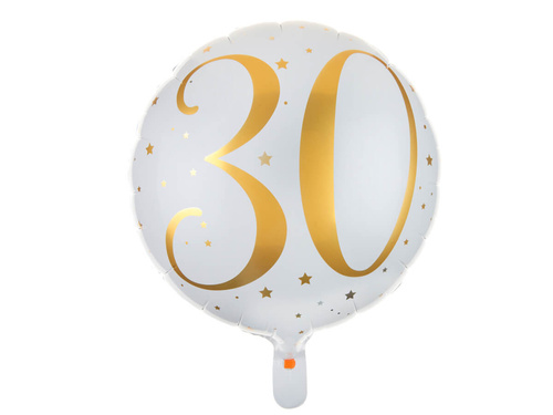 White foil balloon with gold print - 30th birthday - 35 cm - 1 pc.