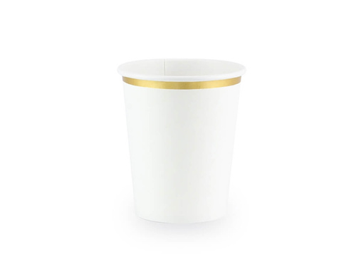 Kubeczki papierowe białe ze złotym brzegiem - 260 ml - 6 szt.