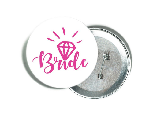 White pin with pink Bride inscription and diamond