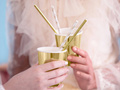 Paper tube straws golden flowers - 19,5 cm - 10 pcs.