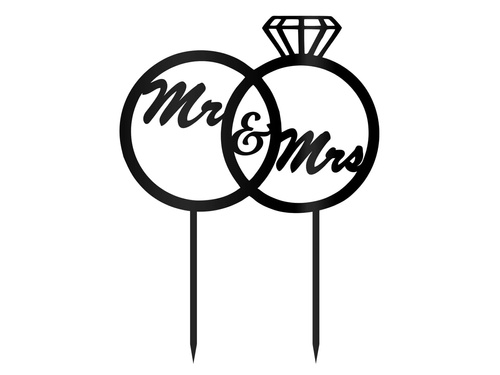 Mr & Mrs black plexiglass cake topper - 16 cm