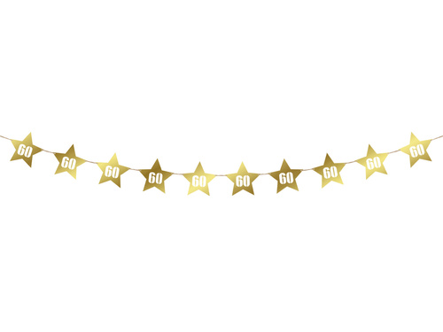 Banner with stars for 60th birthday - gold - 14 pcs.