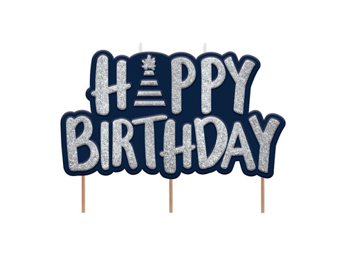 Happy Birthday silver picker candle - 1 pc.