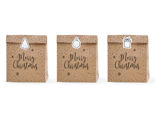 Merry Christmas gift bag, kraf - 3 pcs.