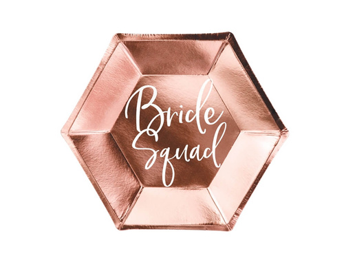 Talerzyki papierowe na Wieczór Panieński różowe złoto Bride Squad - 23 cm - 6 szt.