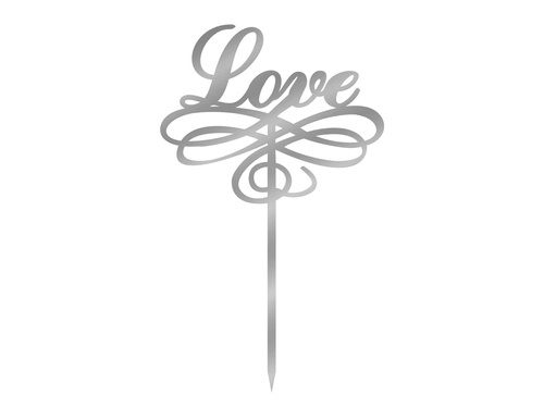 Mirror plexiglass silver cake topper Love - 15 cm