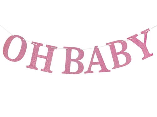 Oh Baby pink glitter baby shower banner - 300 cm - 1 pc.