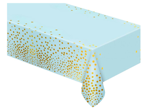 Birthday tablecloth light blue with gold dots - 137 x 183 cm - 1 pcs.