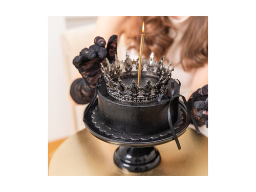 Korona na tort - 15 cm - srebrna z kryształkami - 1 szt.